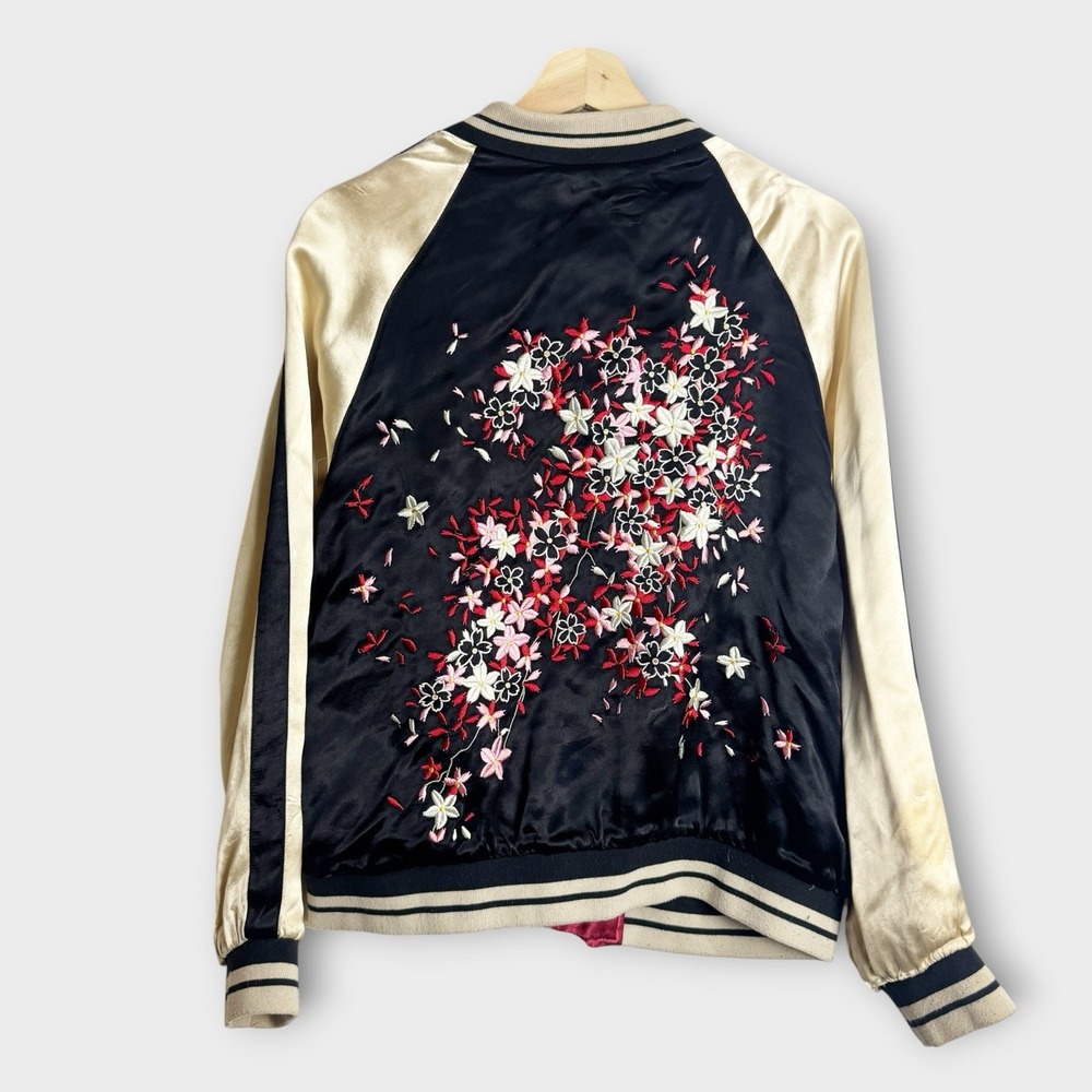 Zara Women 8 Floral Embroidered Satin Reversible Bomber Jacket